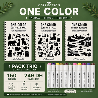 3 Livres de Coloriage + boîte de 12 Feutres Double-Pointe