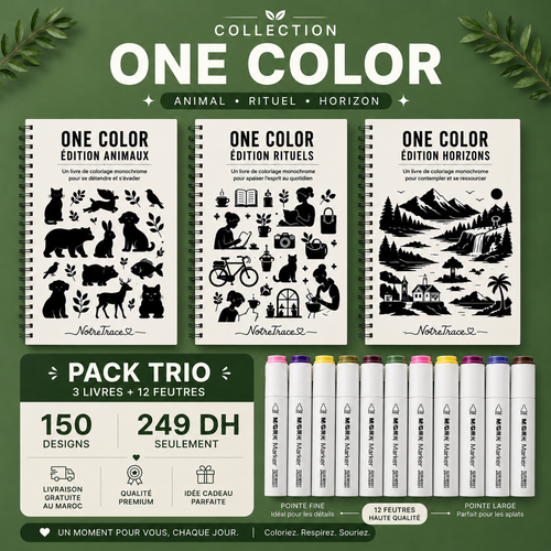 3 Livres de Coloriage + boîte de 12 Feutres Double-Pointe